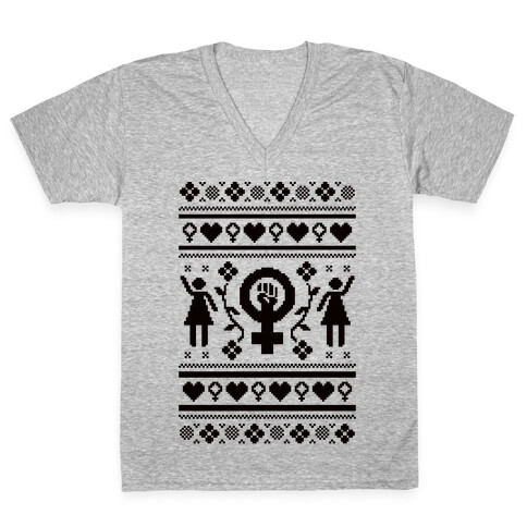 Girl Power Ugly Sweater  V-Neck Tee Shirt