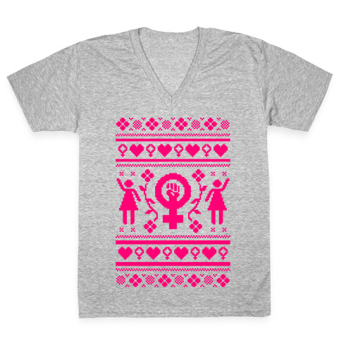 Girl Power Ugly Sweater  V-Neck Tee Shirt