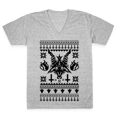 Baphomet Ugly Christmas Sweater  V-Neck Tee Shirt