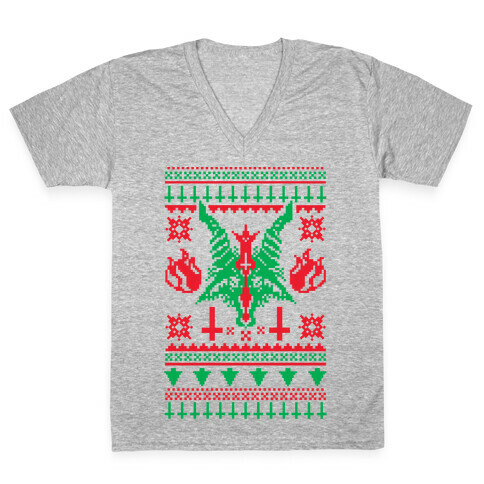 Baphomet Ugly Christmas Sweater  V-Neck Tee Shirt