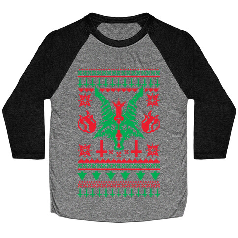 Baphomet Ugly Christmas Sweater  Baseball Tee
