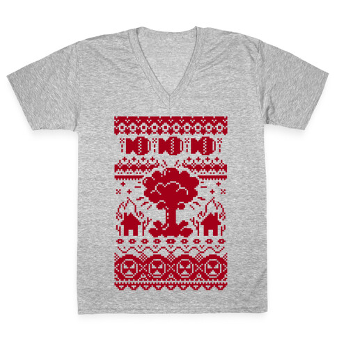 Nuclear Christmas Sweater Pattern V-Neck Tee Shirt