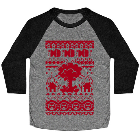 Nuclear Christmas Sweater Pattern Baseball Tee