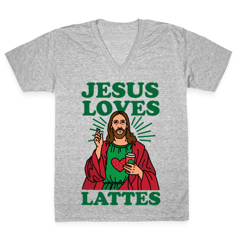 Jesus Loves Lattes V-Neck Tee Shirt