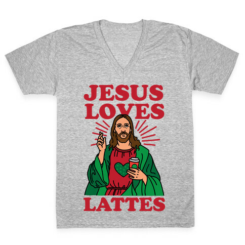 Jesus Loves Lattes V-Neck Tee Shirt