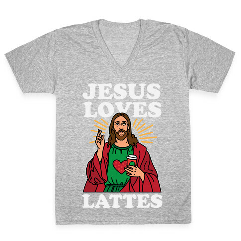 Jesus Loves Lattes V-Neck Tee Shirt