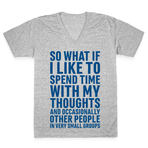 So What If I Like To Spend Time With My Thoughts And Occasionally Other People In Very Small Groups V-Neck Tee Shirt