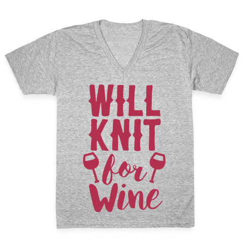 Will Knit For Wine V-Neck Tee Shirt