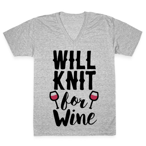 Will Knit For Wine V-Neck Tee Shirt