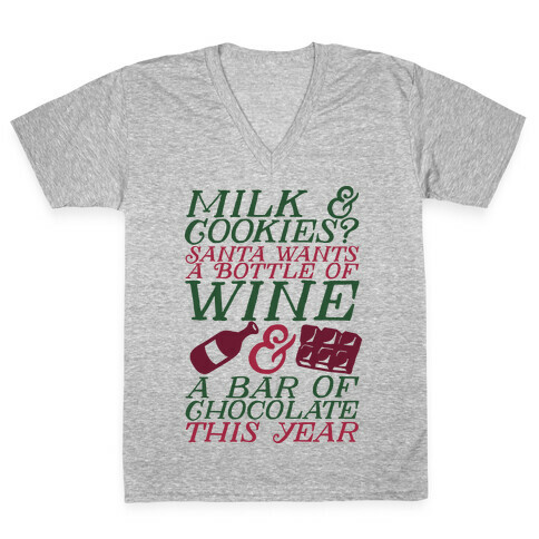 Santa Wants Wine & a Bar of Chocolate This Year  V-Neck Tee Shirt