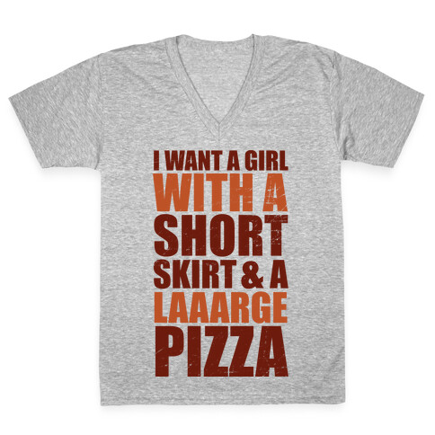 Short Skirt and a Laaarge Pizza V-Neck Tee Shirt