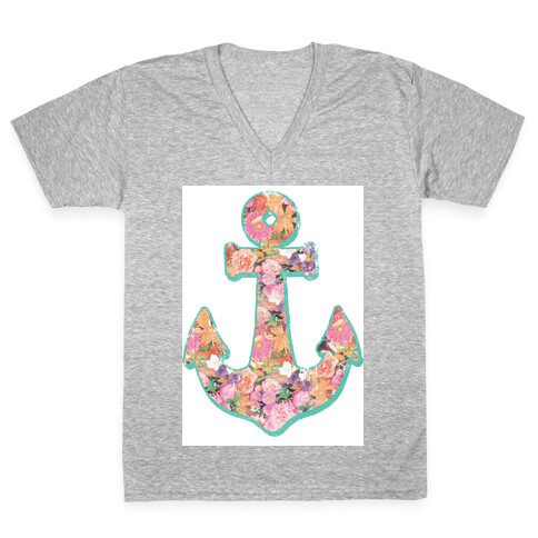 Floral Anchor (Coral) V-Neck Tee Shirt