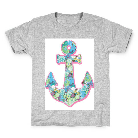 Floral Anchor (Aqua) Kids T-Shirt