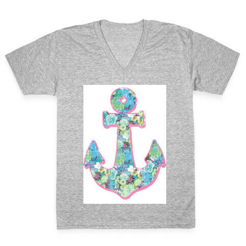 Floral Anchor (Aqua) V-Neck Tee Shirt