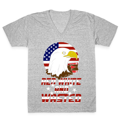 Red, White And Wasted V-Neck Tee Shirt