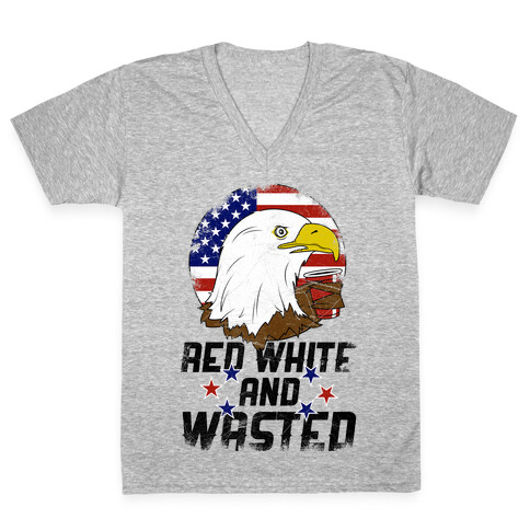 Red, White And Wasted V-Neck Tee Shirt
