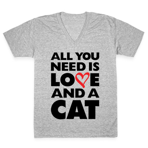 All You Need Is Love And A Cat V-Neck Tee Shirt