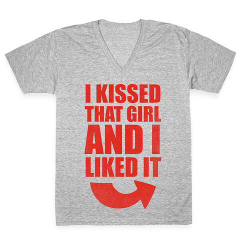 I Kissed A Girl Couples Shirt (Part 1) (Red) V-Neck Tee Shirt