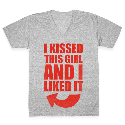 I Kissed A Girl Couples Shirt (Part 2) (Red) V-Neck Tee Shirt