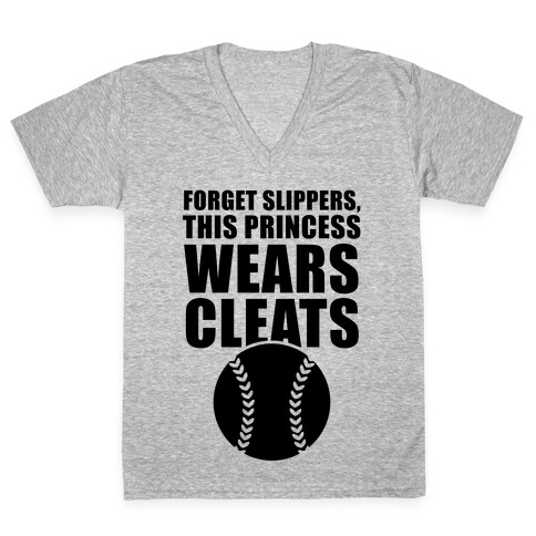 This Princess Wears Cleats (Softball) V-Neck Tee Shirt