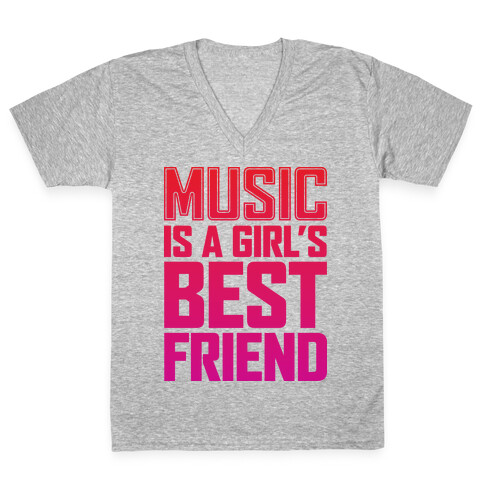 Music Is A Girl's Best Friend V-Neck Tee Shirt