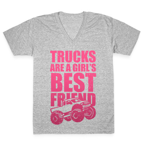 Trucks Are A Girl's Best Friend (Pink) V-Neck Tee Shirt