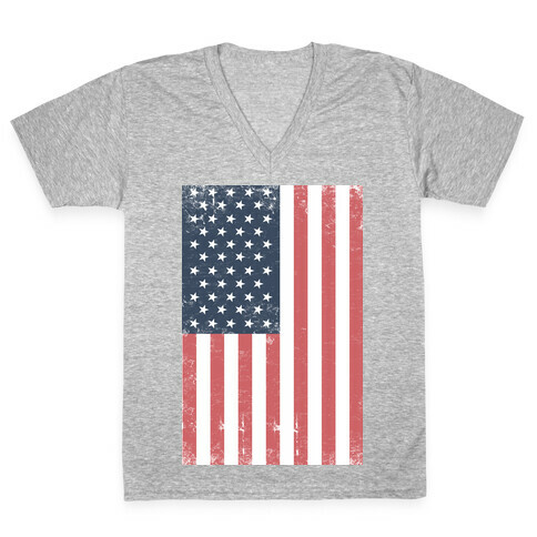 American Flag Distressed V-Neck Tee Shirt