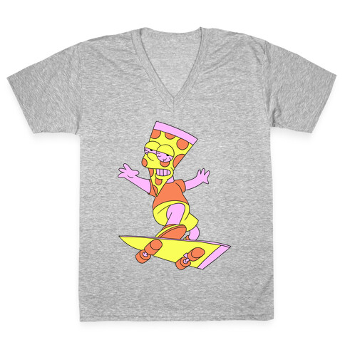 Pizza Cartoon Stoner Boy V-Neck Tee Shirt
