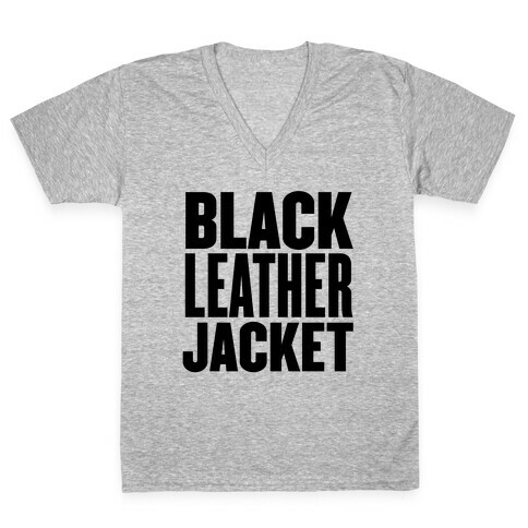 Black Leather Jacket V-Neck Tee Shirt