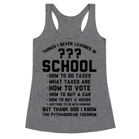 Things I Never Learned In School Racerback Tank Top