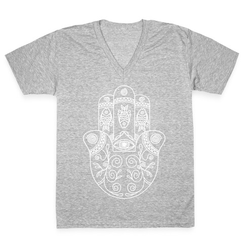 White Hamsa V-Neck Tee Shirt