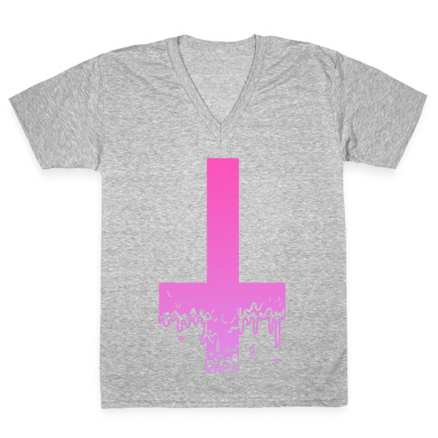 Cross Drip- Pink V-Neck Tee Shirt