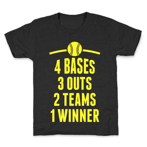 4 Bases, 3 Outs, 2 Teams, 1 Winner (Softball) Kids T-Shirt