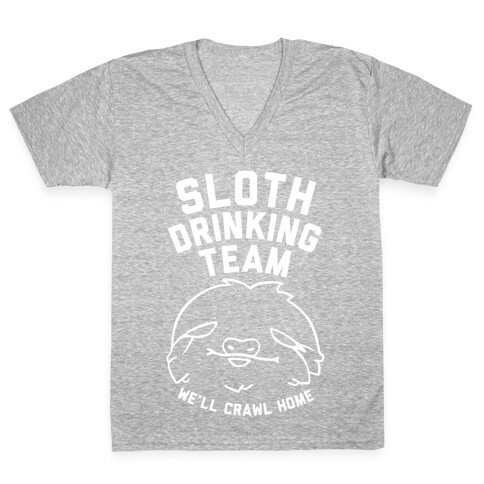 Sloth Drinking Team (White Ink) V-Neck Tee Shirt