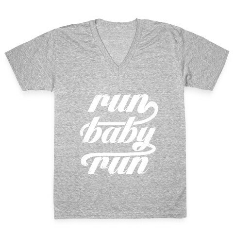 Run Baby Run (White Ink) V-Neck Tee Shirt