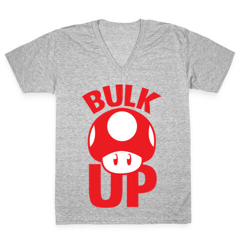 Bulk Up Mushroom ( White Print) V-Neck Tee Shirt