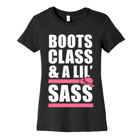 Boots, Class, & A Lil' Sass (White Ink) Womens T-Shirt