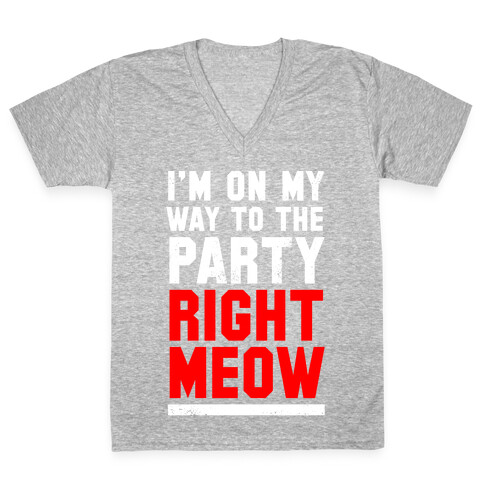 I'm On My Way To The Party Right Meow V-Neck Tee Shirt