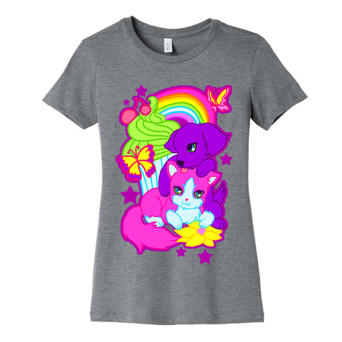Double Trouble Rainbow Kitty & Puppy Womens T-Shirt