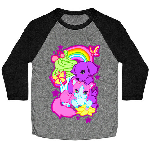 Double Trouble Rainbow Kitty & Puppy Baseball Tee