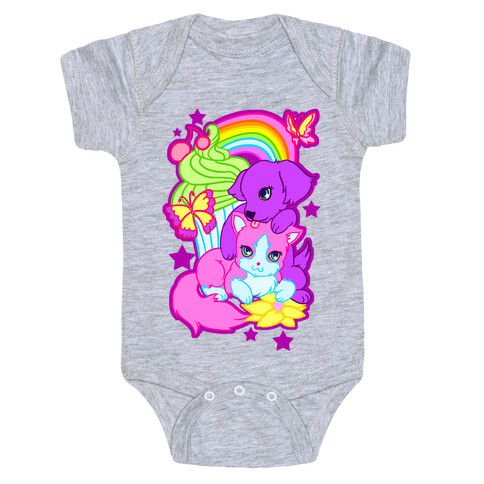 Double Trouble Rainbow Kitty & Puppy Baby One-Piece