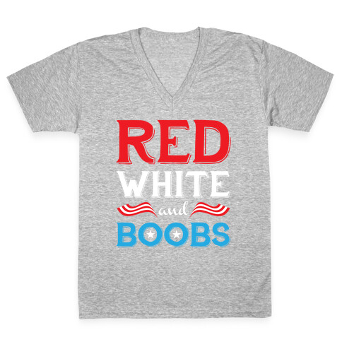 Red White And Boobs V-Neck Tee Shirt