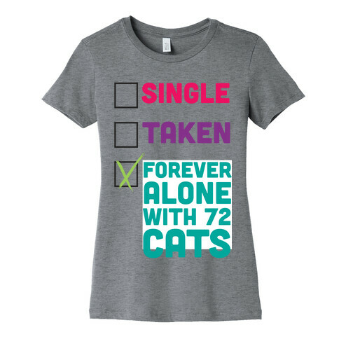 Forever Alone with 72 Cats Womens T-Shirt