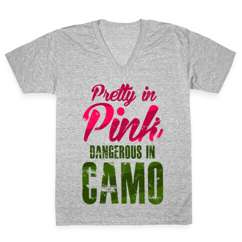 Pretty In Pink Dangerous In Camo V-Neck Tee Shirt