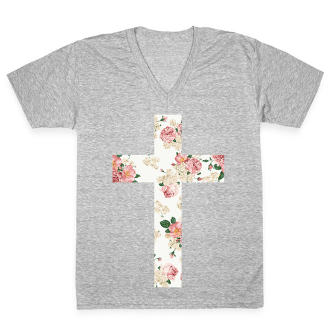 Floral Cross V-Neck Tee Shirt