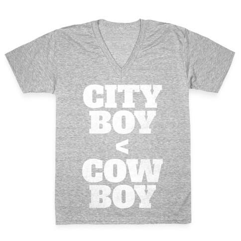 City Boy < Cowboy (White Ink) V-Neck Tee Shirt