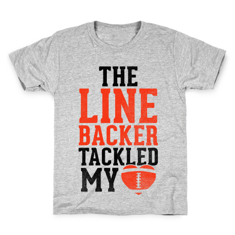 The Linebacker Tackled My Heart (Red Heart) Kids T-Shirt