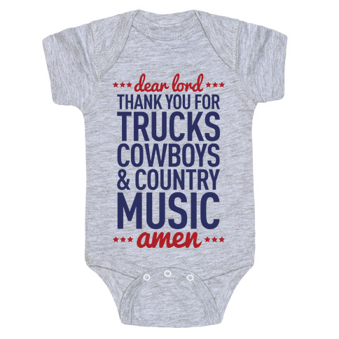 Dear Lord Thank You For Trucks Cowboys & Country Music Baby One-Piece
