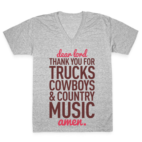 Dear Lord Thank You For Trucks Cowboys & Country Music V-Neck Tee Shirt