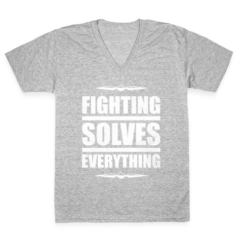 Fighting Solves Everything (White Ink) V-Neck Tee Shirt